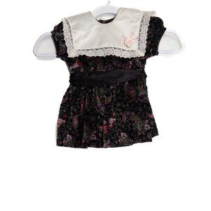 Velvet Size 12M Floral Baby Dress With Lace Collar & Satin Bow Accent